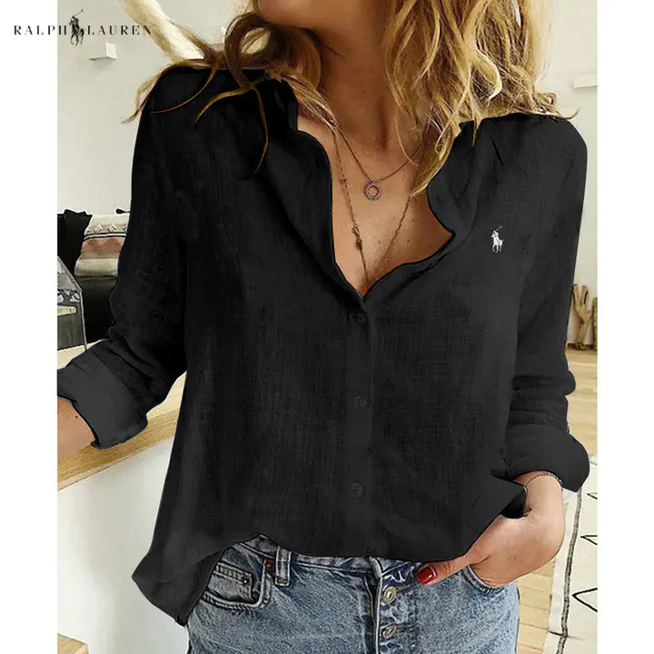 R. Ꮮаᴜгеn Leinenbluse mit Knopfleiste