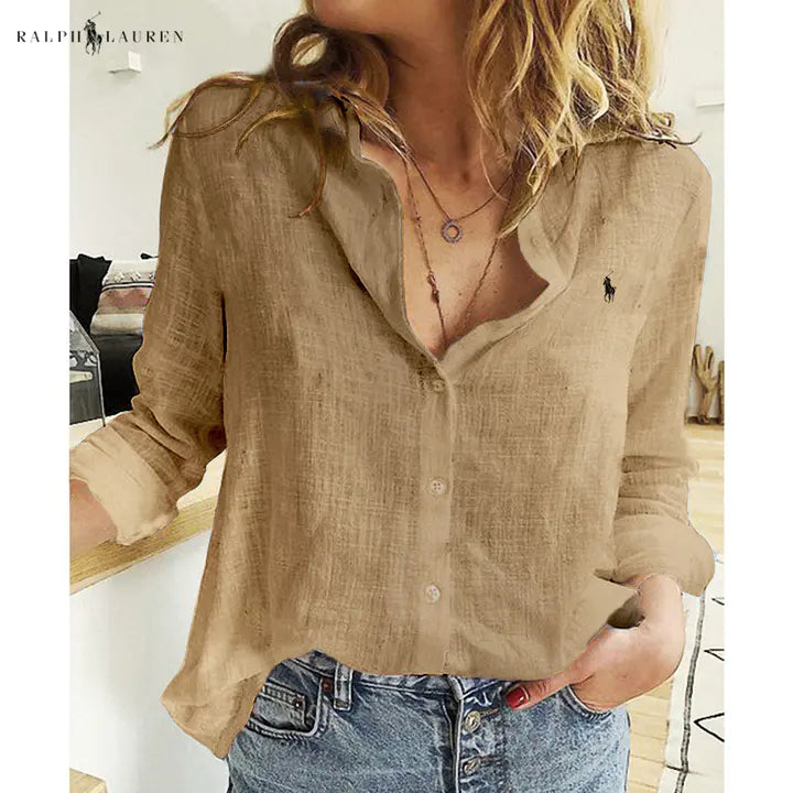R. Ꮮаᴜгеn Leinenbluse mit Knopfleiste